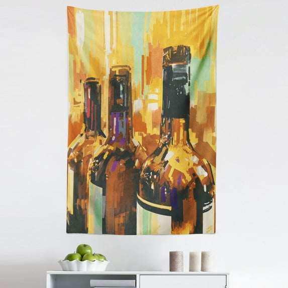 Wine Tapestry, Colorful Painting Style Bottles of Wine with Vivid Bruststrokes Beverage Art Print, Fabric Wall Hanging Decor for Bedroom Living Room Dorm, 5 Sizes, Multicolor, by Ambesonne