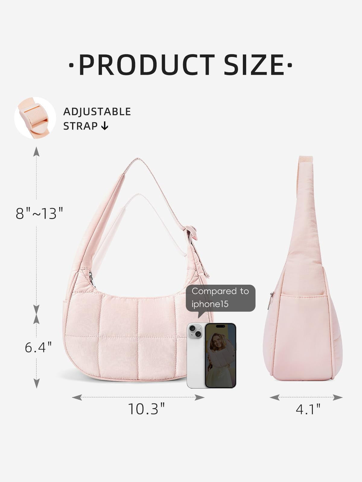 XINLANER Small Crescent Puffer Purse Shoulder Bag for Women Nylon Quilted Purses Bag Adjustable Shoulder Strap Puffy bag