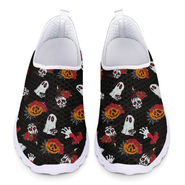 Doginthehole - Zapatos planos para mujer, diseño de feliz Halloween, zapatos de malla transpirables para caminar, zapatillas de deporte para mujer, zapatillas casuales para correr