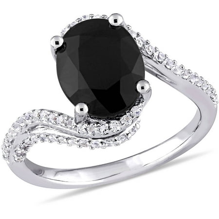 Miabella Noir 3-7/8 Carat T.G.W. Black Sapphire and White Topaz Sterling Silver Swirl Engagement Ring