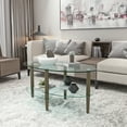 thumbnail image 3 of Transparent Oval glass coffee table, modern table in living room Oak wood leg tea table 3-layer glass table, 3 of 9