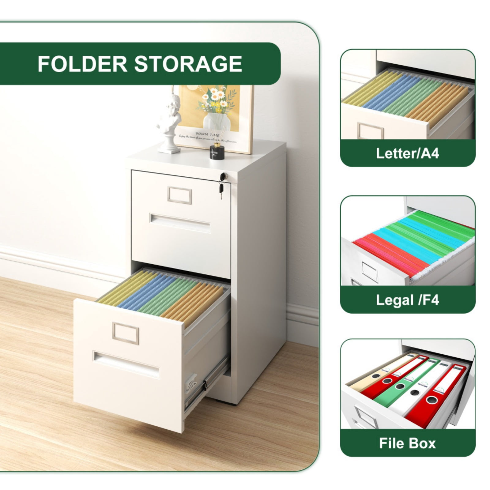 2 Drawer Lateral File Cabinet with Lock, Metal Lateral Filing Cabinet for Home Office, Steel Wide Horizontal Filing Cabinets for Letter/Legal/A4/F4 Hanging Files (Black)