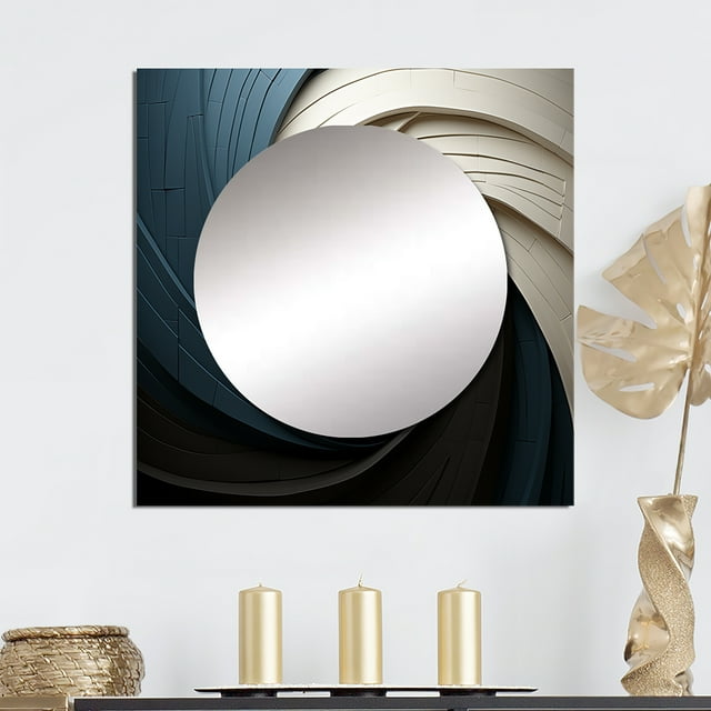 Designart "Geometric VORTEX I" Abstract Spirals Square Mirror For Wall Decor - Large Beige Square Printed Wall Mirror Art - Square Transitional Mirror - Wall Mounted Square Large Mirror