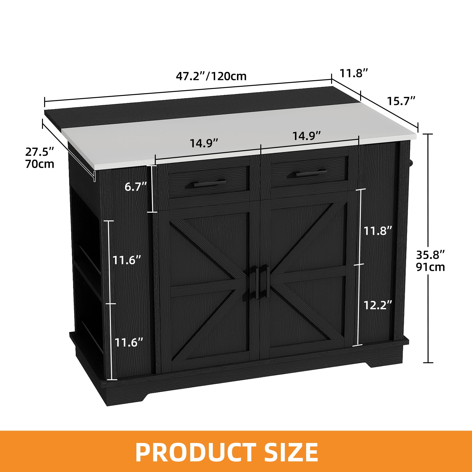 Craftian Kitchen Island Table with Storage & Power Outlet, Kitchen Island Cart with Drop Leaf, Black