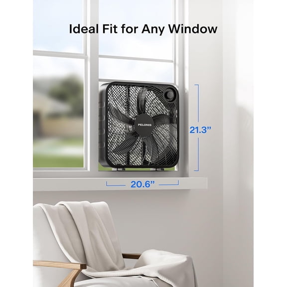 20 Inch Box Fan for Bedroom– 3 Speeds, 25ft/s, Floor Fan with   Throw (2295 CFM), Lightweight, 5 Blades