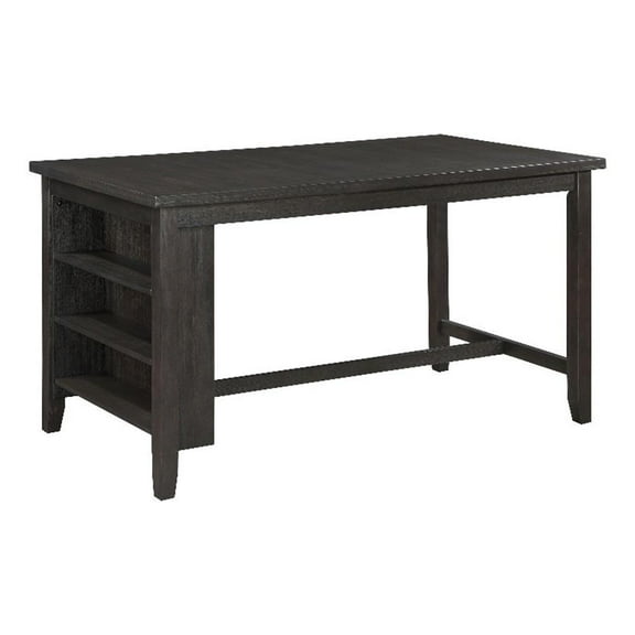 Elliston Rectangular Counter Height Dining Table with Storage Shelves Dark Grey