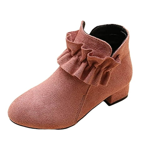 

Huesdet Kids Girls Tie Knot Ankle Boots Low Block Heel Chelsea Dress Booties Winter Shoes with Zipper(Pink 10.5-11 Years)