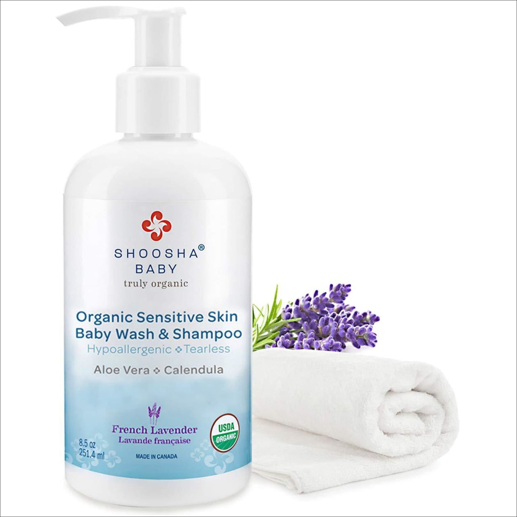 SHOOSHA Organic Sensitive Skin Baby Wash and Shampoo, 8.5oz Baby