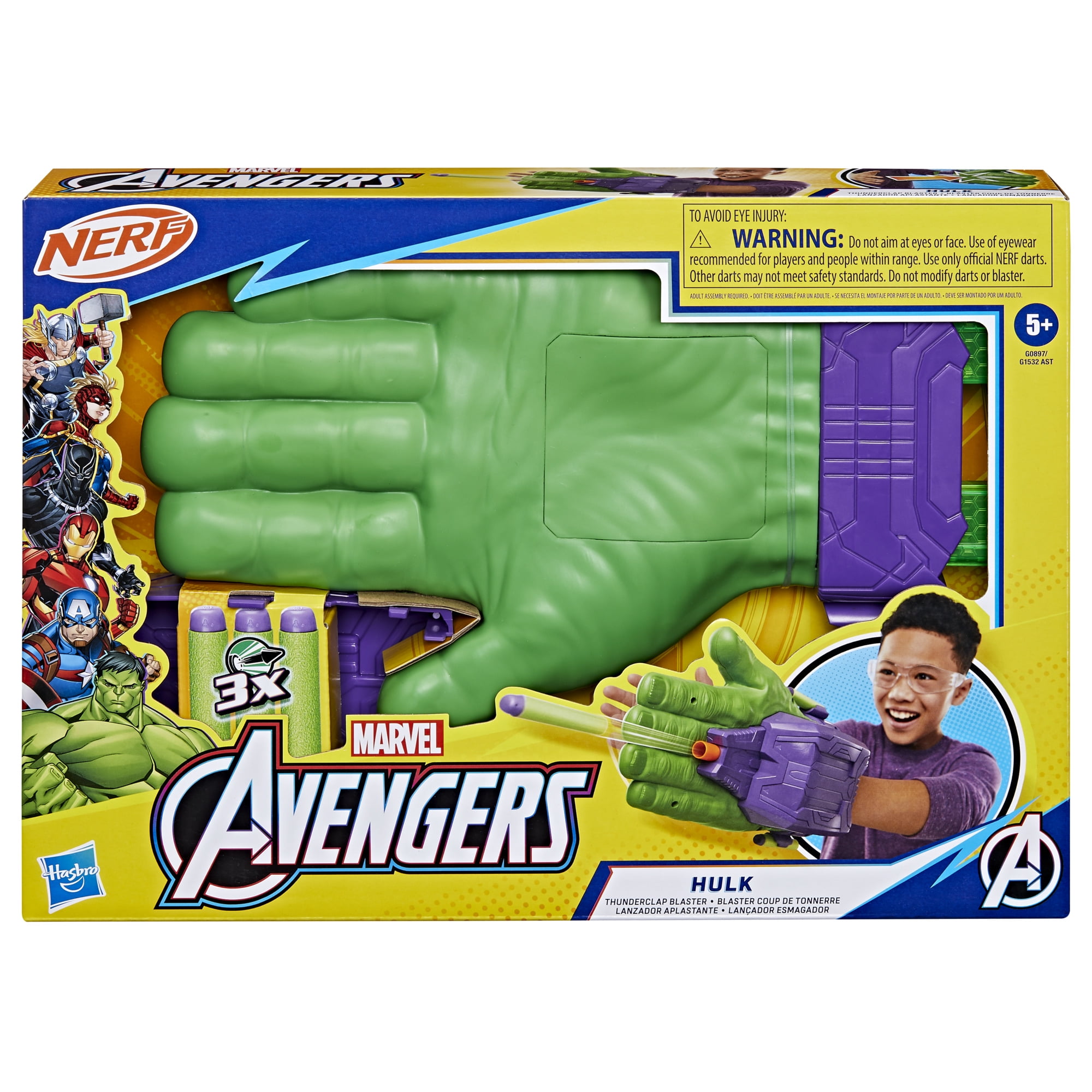 Marvel Avengers Hulk Thunderclap Blaster with 3 NERF Darts, Ages 5