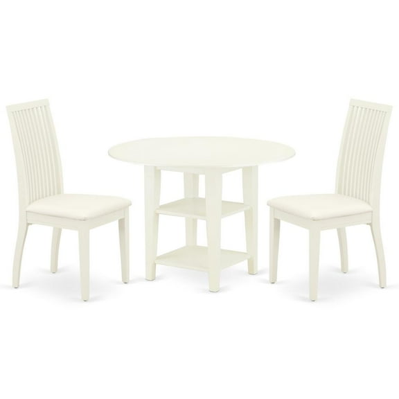 East West Furniture Sudbury 3-piece Wood Dining Table Set in Linen White