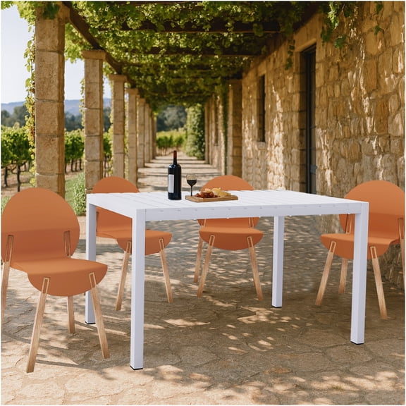 JERFIT 4-Piece Outdoor Dining Set with 55" Table & Tropical Orange Chairs, All-Weather White Patio Furniture for Garden, Cafe, Bistro