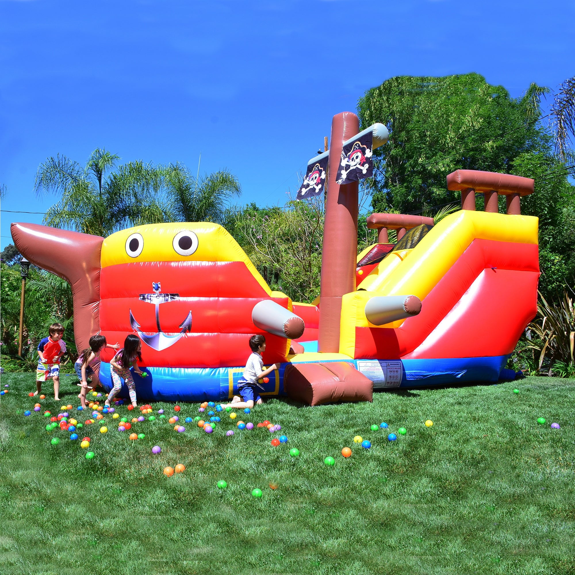 JumpOrange Pirate Ship Inflatable Jumper with Waterslide - Commercial Grade Water Slide for Kids and Adults