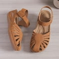 thumbnail image 4 of Womens Sandals Summer New Large Size Daily Hollow Bun Midheel Paste Women's Wedge Sandals, 4 of 7