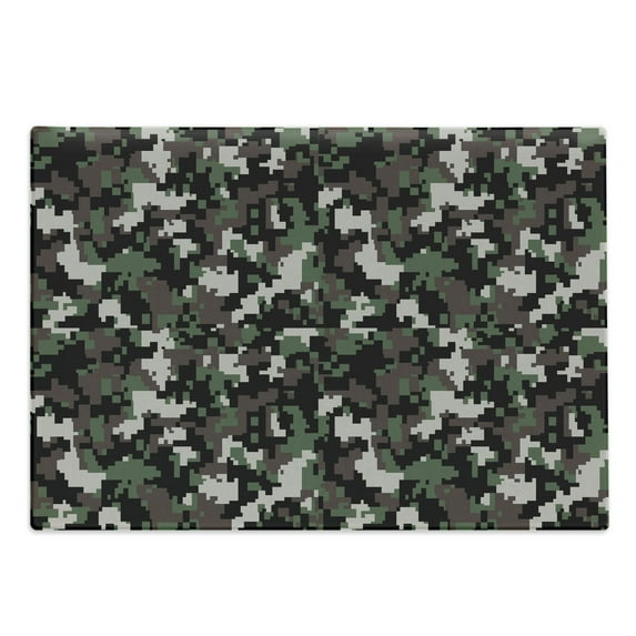 Camo Cutting Board, Pixelated Pattern Digital Effect Modern Conceptual Camouflage Texture, Decorative Tempered Glass Cutting and Serving Board, Large Size, Army Green Beige Brown, by Ambesonne