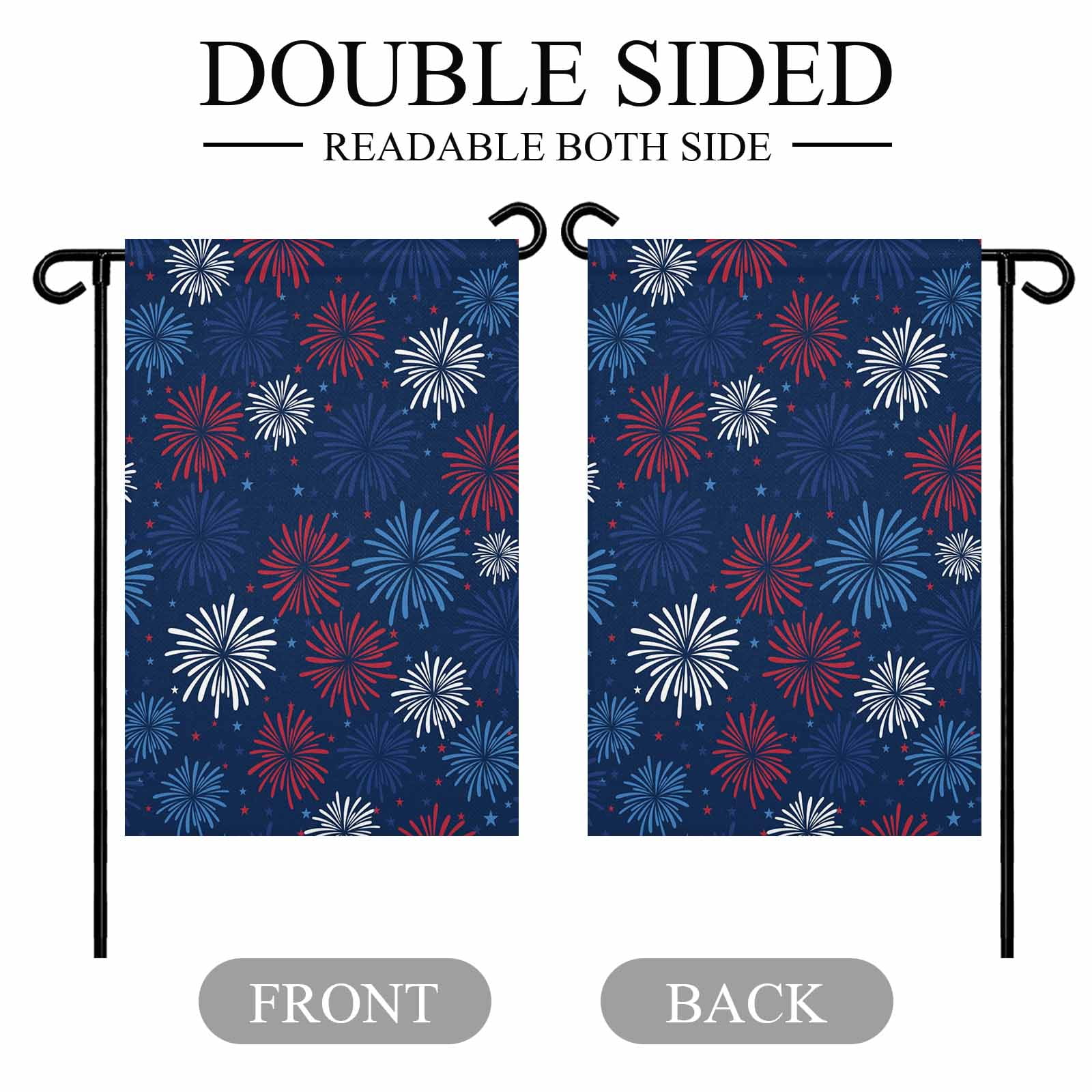 4th of July Garden Flags Red White and Blue Stars Fireworks Garden Flag Double Sided Welcome Flag USA Flag Independence Day Yard Flags for Outdoor Lawn Porch Memorial Day Holiday Decor 28x40 Inch