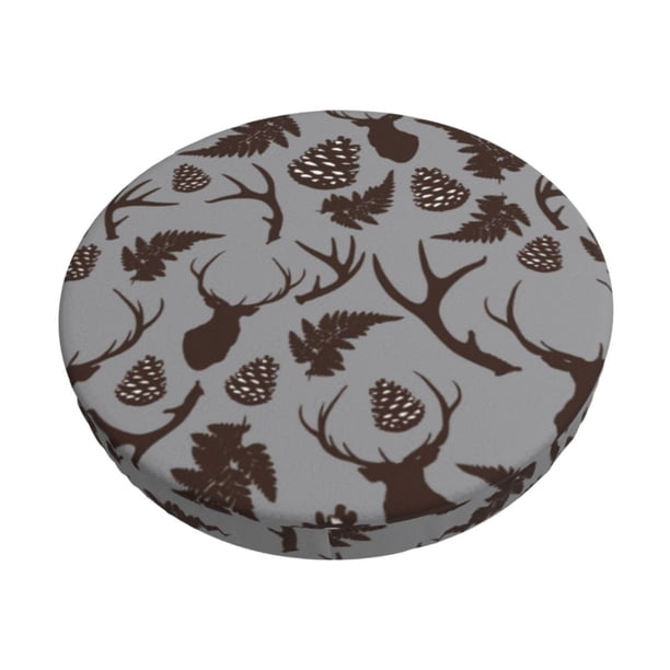 Balery Brown Moose with Pinecones Fundas de asiento para taburete de bar redondo de tela de terciopelo ajustables que protegen de arañazos y manchas para sillas de 14 a 17 pulgadas.-12 inch
