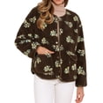 thumbnail image 2 of CHAQUETA FLEECE INSPIRADA EN CHIC para Mujeres con Estampado Floral Vintage de Manga Larga Abrigada de Invierno Sin Cuello Abrigo de Piel Sintética XS Marrón, 2 of 6