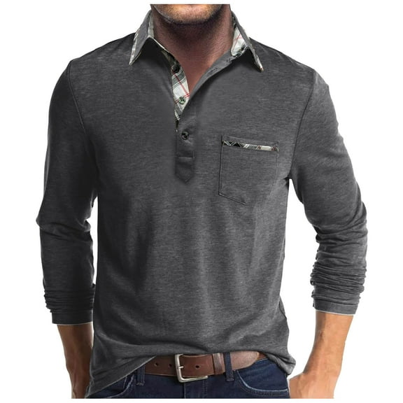 YFNNUP Men's Casual Shirts Classic Long Sleeve Button Tshirts Regular Fit Solid Basic Golf Shirts