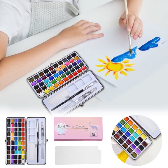 Metallic Watercolor Paint Set 50 Colors with Brush and Water Pen for Artists Beginners Adults Painting Supplies Outdoor Indoor Use