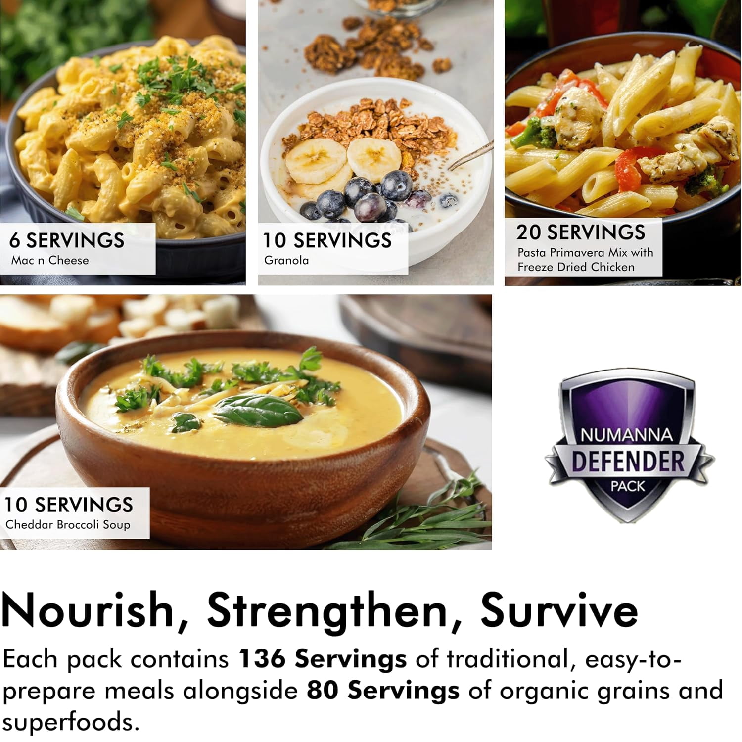 Numanna Defender Pack with Meat Bucket 648 Servings | 3-Month Emergency Food Supply with Protein | Easy-to-Prepare Survival Meals for Prepping, Camping & Daily Use | 25+ Year Shelf Life | Made in USA