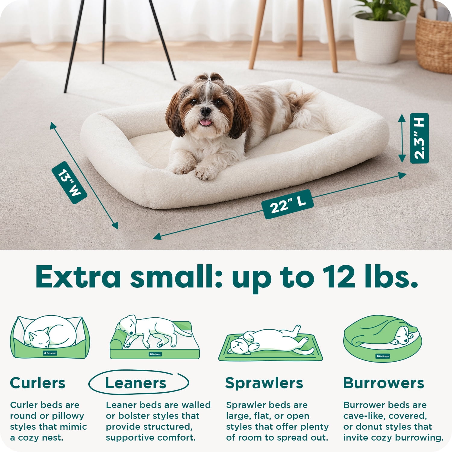 FurHaven Pet Products Faux Lambswool Bolster Crate Pet Bed - Cream, Extra Small