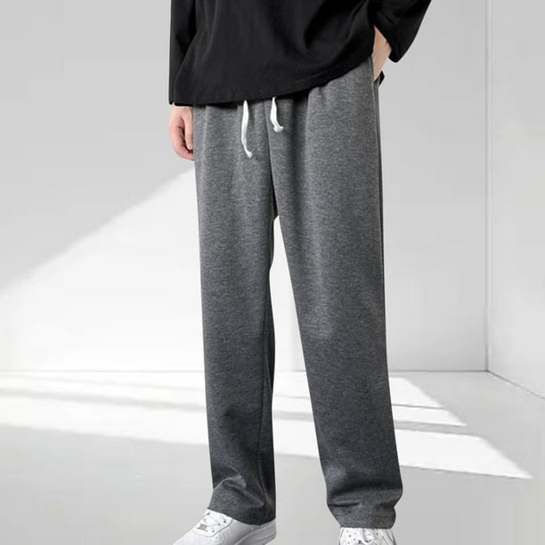 Pantalones largos casuales para hombre, de color sólido, con cintura elástica, cordón ajustable, bolsillo, tubo recto, deportivos, de poliéster.