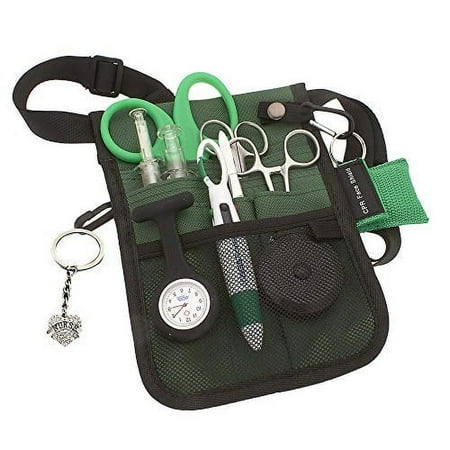 AsaTechmed Medical Belt Utility Kit, Nurse Pro Pack Pocket Organizer Pouch Hip Bag | Antimicrobial, EMT, CNA, NP, PA, Student, Nurse Kit (Green)