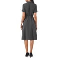 thumbnail image 3 of INSPIRE CHIC Striped Work Dress for Women's Lapel Collared Tie Waist Offcie Button Down Short Sleeve Long Casual Dresses XS Black, 3 of 6