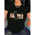 thumbnail image 1 of Camiseta Para Mujer Verano Suave Camiseta Con Cuello Redondo Para Mujer Para Caminar Por La CalleWomen's Fashionable Cat & Music Notes Graphic T-Shirt - Casual Round Neck, Short Sleeve, Comfortable, 1 of 7