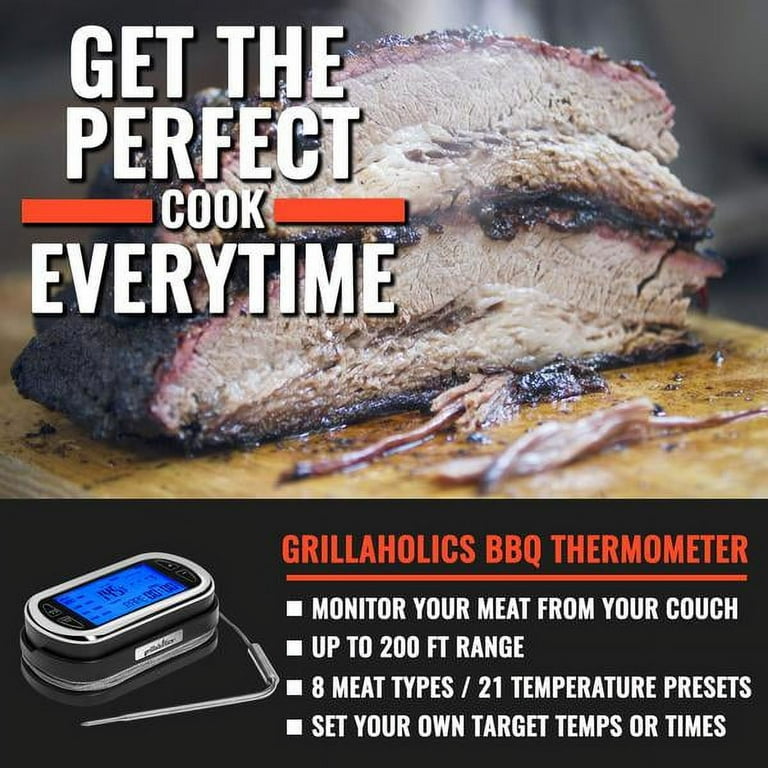 Grillaholics Remote Wireless Digital Meat Thermometer for Grill/Oven 200' Range