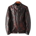 thumbnail image 2 of Chaqueta de motociclista Core Tea Horsehide de cuero genuino para hombre, clásica, con cuello alto, estilo retro, 2 of 4