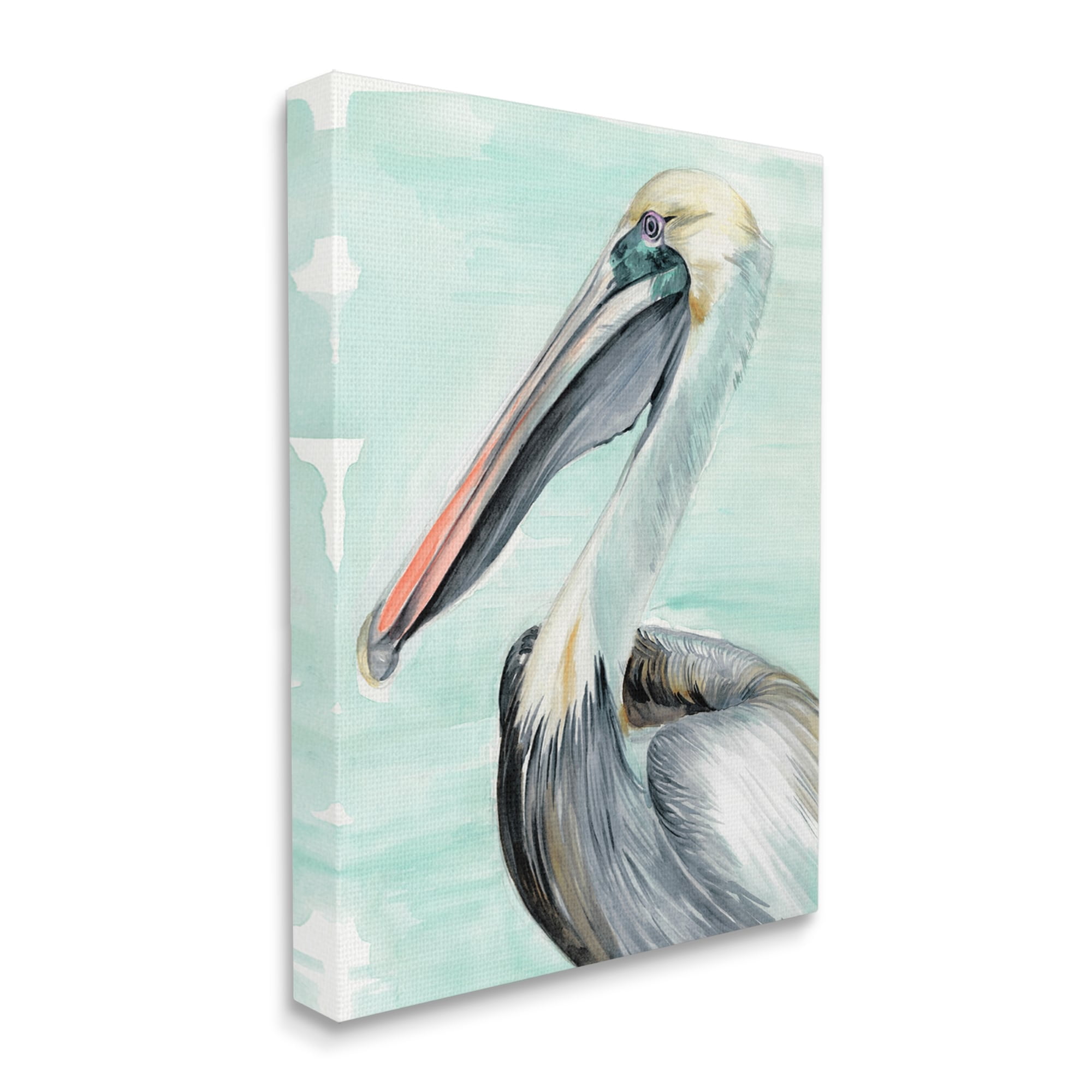 Stupell Industries Coastal Pelican Bird Watching Turquoise Ocean Portrait Coastal Painting Gallery-Wrapped Canvas Print Wall Art, 24 x 30, Design by Jennifer Paxton Parker