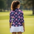 thumbnail image 6 of HUIACONG Watercolor Plumeria Floral Print Women's Golf Polo Shirts Quarter Zip Polyester Spandex Fabric with Versatile Ladies Golf Top 3/4 Sleeve for Womens, 6 of 10