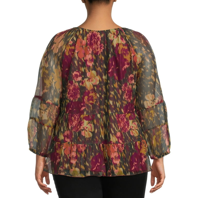 Terra Sky Women s Plus Size Mesh Peasant Top Walmart