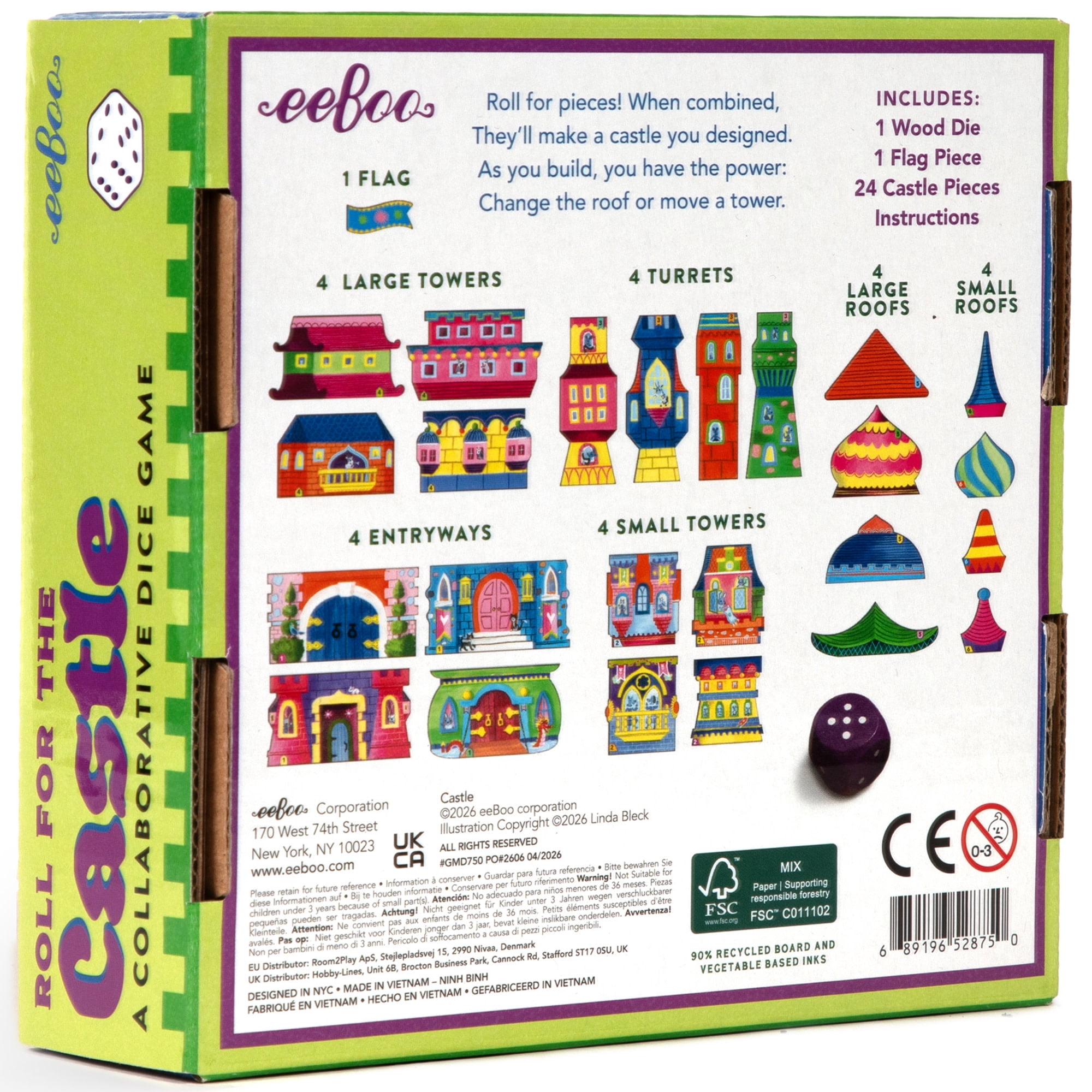 eeBoo Roll For The Castle Dice Game, Ages 4+, For 1-4 Players - Develops Matching Skills And Imaginative, Screen-Free Play, 10-15 Minute Playtime