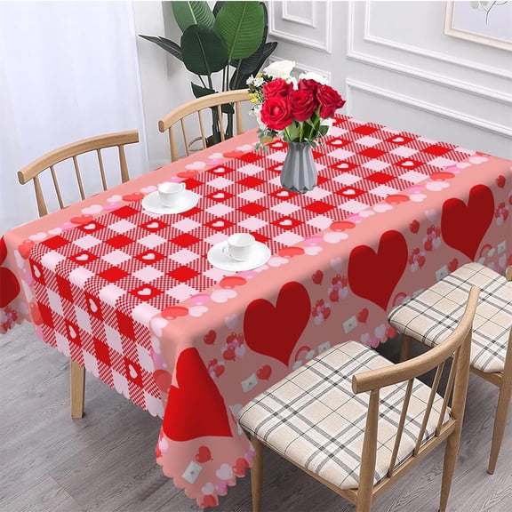 Valentines Tablecloth,Love Heart Checkered Table Cloth,Holiday Table Cover for Dining Kitchen Decor Party Banquet,60x84