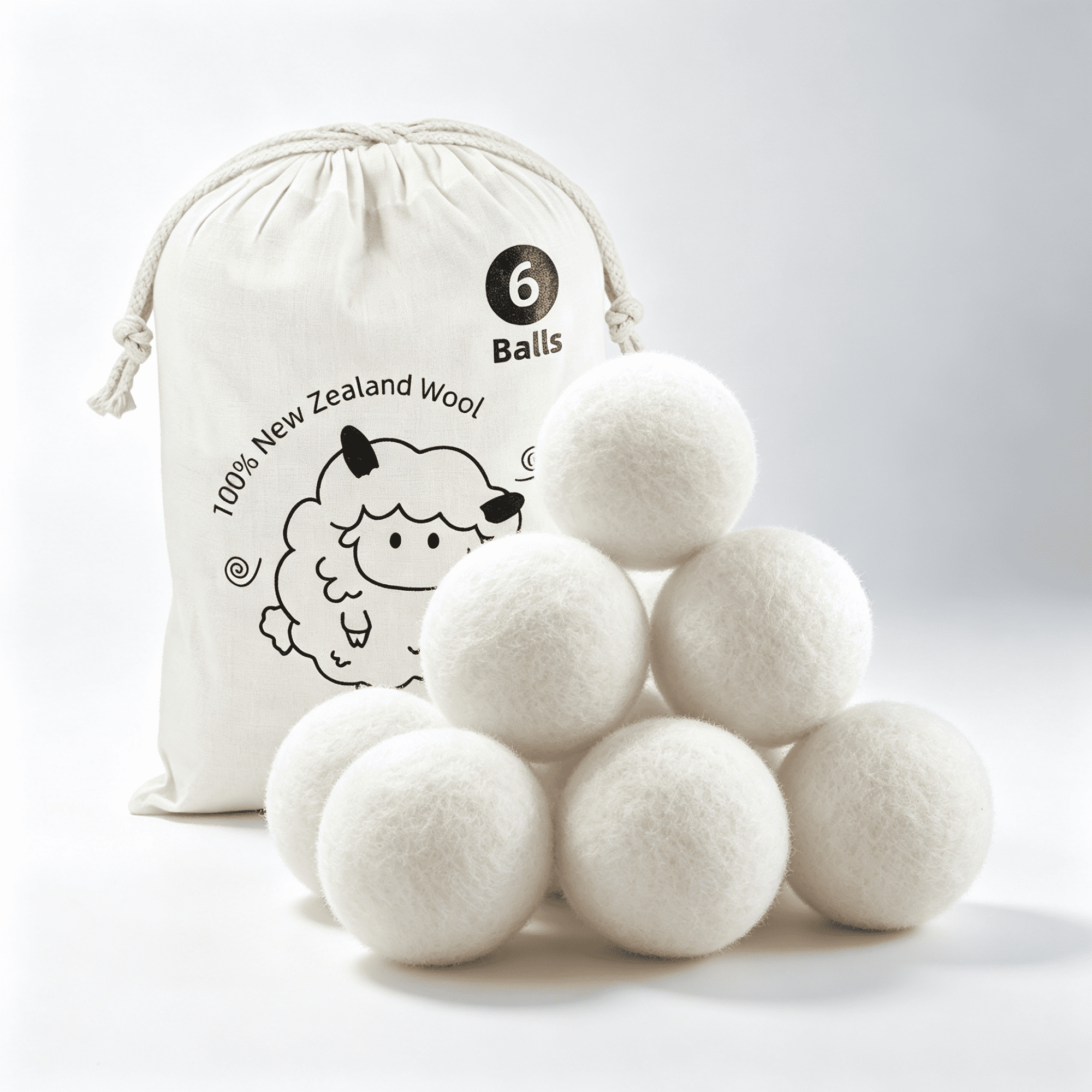 Wool Dryer Balls 6 Pack, Reusable, Reduce Wrinkles and Decrease Drying Time, Hypoallergenic