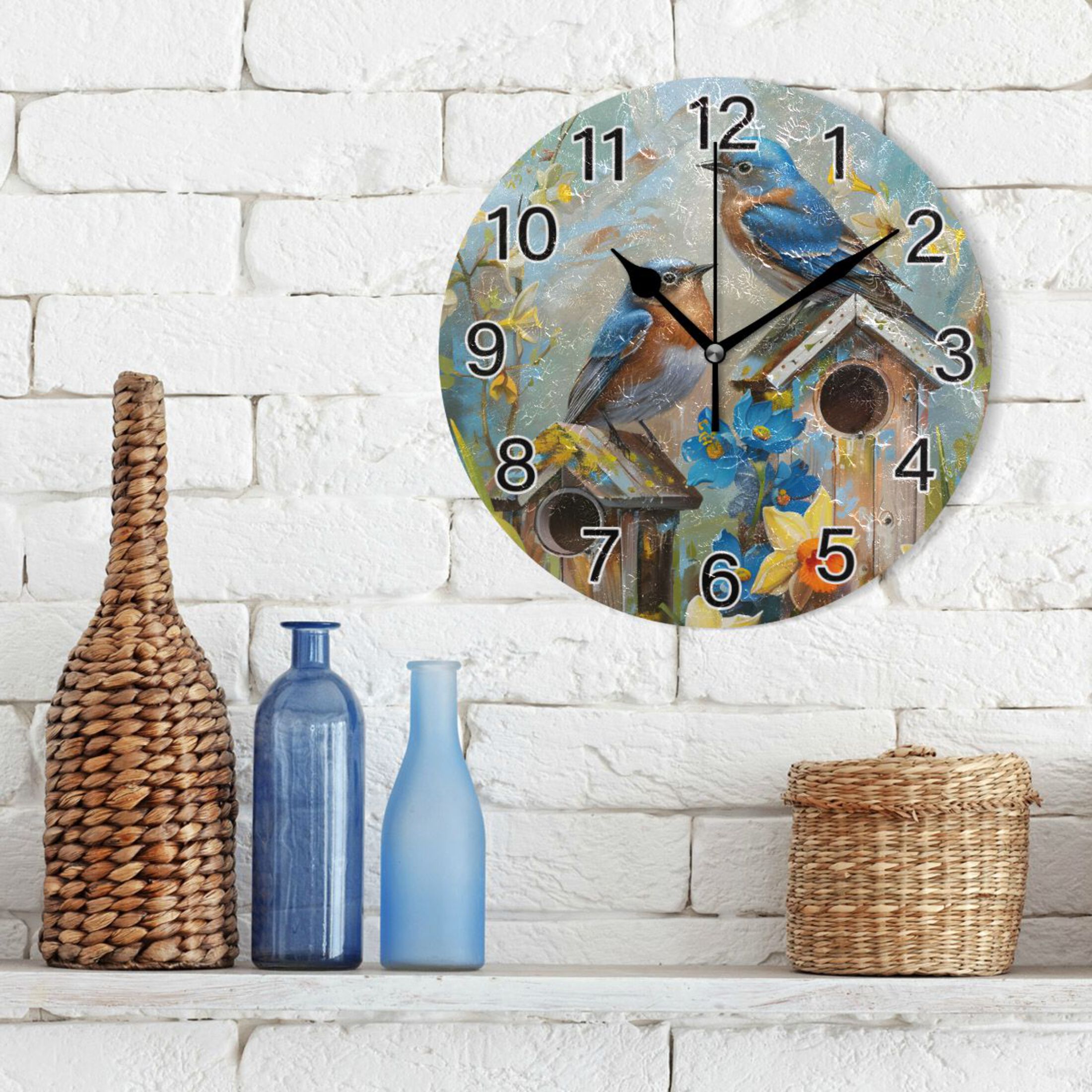 Ryvnso Two Bird on House Wall Clock Non Ticking Silent Kitchen Clock Battery Operated Clocks 10 inch