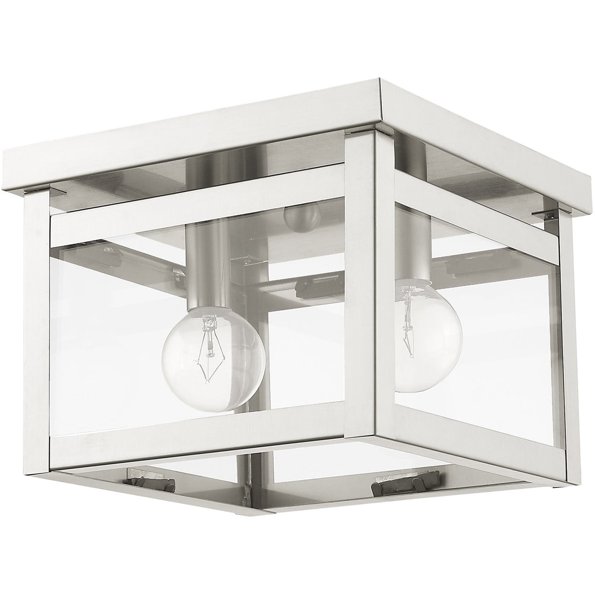8 inch 2 Light Brushed Nickel Ceiling Light fixture with Clear Glass Shade