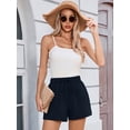 thumbnail image 2 of Chiclily Womens Summer Casual Shorts Lounge Beach Shorts Elastic High Waisted Drawstring Shorts with Pockets, Navy Blue Size L, 2 of 7