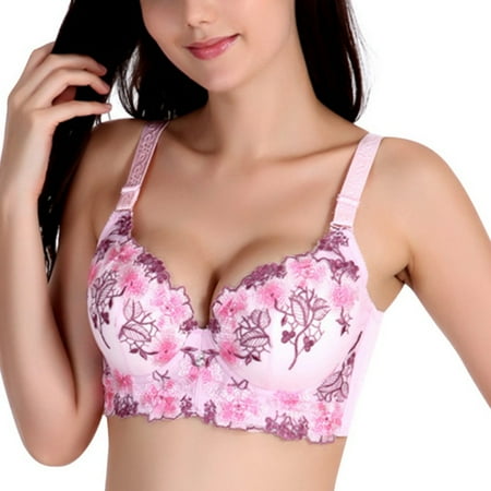 

Abcelit Clearance! Fashion Embroidery Floral Bra Lady Women s Padded Lingerie Bralette Bra Underwire Sexy Support Push Up Bra Cotton Underwear Pink 80B