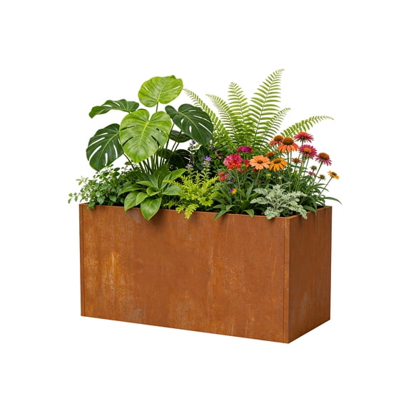 24"x12"x12" Corten Steel Planter Box for Outdoor Plants Drainage Hole Small Rectangular Planter Box for Front Porch Hotel Patio Yard Decorative Tall Flower Container, Rusted