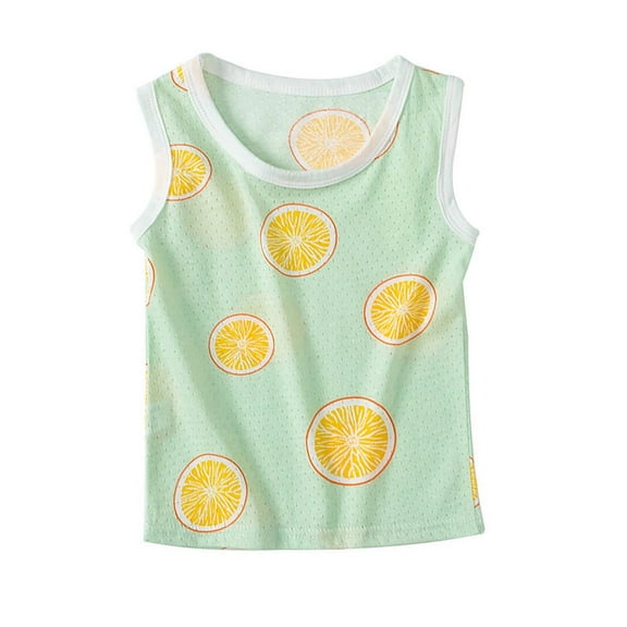 QTOCIO Summer Girls Tank Top, Toddler Girl Clothes, Summer Boys And Girls Small Children's Mesh Thin Printed Sleeveless Bottom, Green, 7 Years