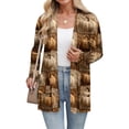 thumbnail image 5 of WTOBBY Women's Lightweight Open Front Cardigan Sweater Long Sleeve Casual Loose Thin Knit With Pockets Halloween Print Cover Up Top For Fall Layering,Ginger XL, 5 of 6