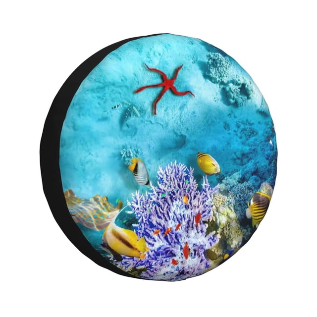 Fotbe Corals and Tropical Fish Funda de Llanta de Repuesto con Estampado, Engrosada, Ajuste Universal para Jeep, Remolque, RV, SUV, Camión-15 inch