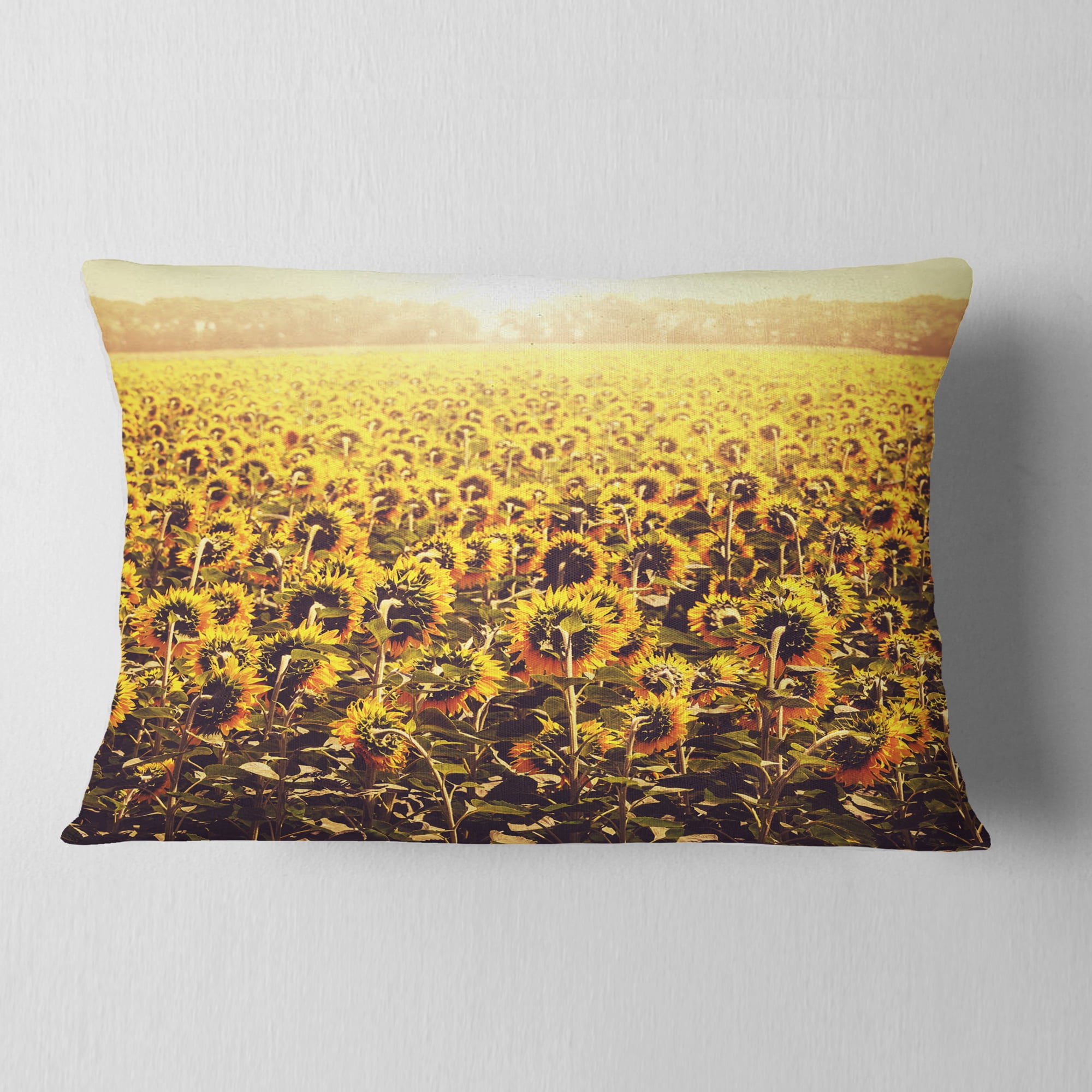 Designart Blooming Sunflowers At Sunset - Landscape Printed Throw Pillow - 12x20