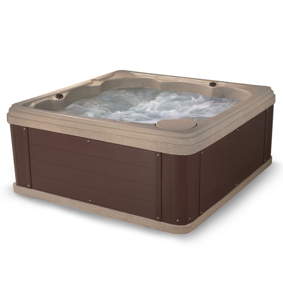 Aqualife by Strong Spas Inland 6 Person Square Hard Side Plug & Play Hot Tub, 24 Jets, Cobblestone