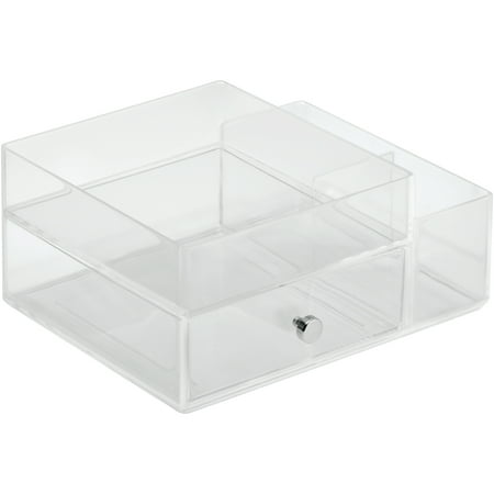 Bathroom Vanity Organizer InterDesign Clarity Cosmetic Organizer for Vanity Cabinet to Hold Makeup, Beauty Products, One Drawer with Side Caddy, Clear ()