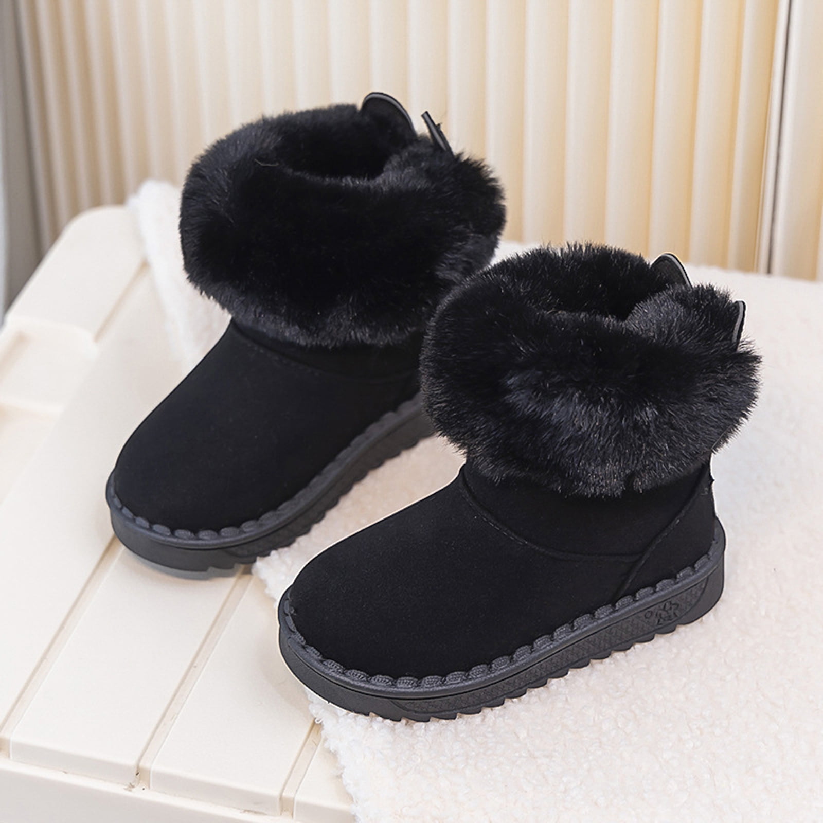Dakaela Winter Snow Boots Boys Girls Soft Warm Shoes Toddler Plush Slip on Booties Kids Outdoor Boot