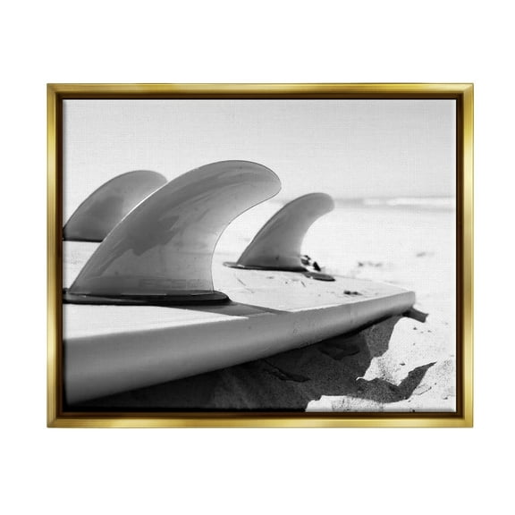 Stupell Industries Surfboard Fins Beach Sports Photography Ocean Coast Photograph Metallic Gold Floating Framed Canvas Print Wall Art, Design by Two Smart Blondes